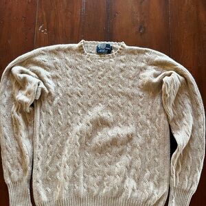 100% Cashmere Men's Beige Cable Knit Sweater